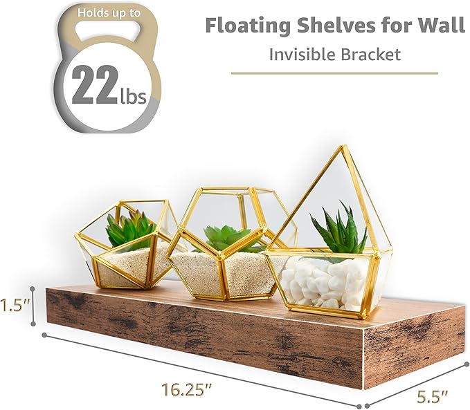 Sorbus Floating Shelves for Wall, 16" Mahogany Bathroom Shelves Wall Mounted for Kitchen, Bedroom, Living Room, Bathroom Storage, Over Toilet, Hanging Book Shelf for Wall Home Decor (4 Pack)