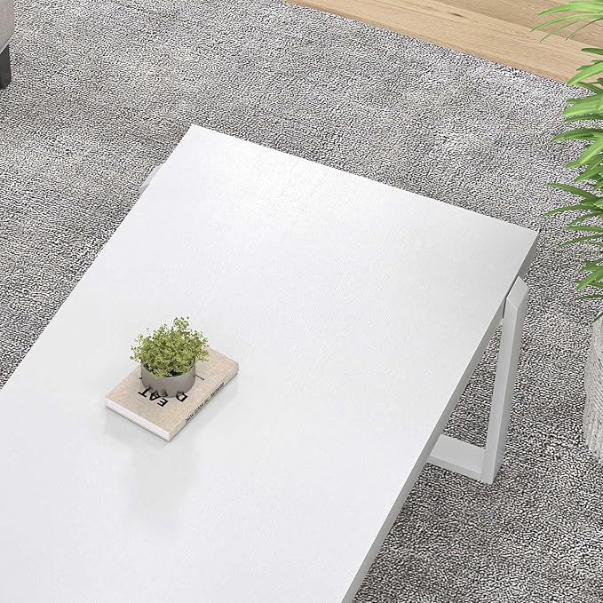 FOLUBAN White Coffee Table, Modern Rustic Wood and Metal Center Table, Rectangle Cocktail Tea Table for Living Room, 47 Inch