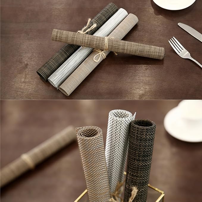 Zupro Placemats Set of 4 for Kitchen Dining Table Washable Braided Table Mats Heat-Resistant Placemats Non-Slip Woven PVC Vinyl Place Mats for Everyday use or Holidays Dinner 18"x12"(Hemp Brown)
