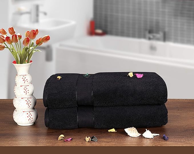 GLAMBURG 700 GSM Premium Cotton 2-Pack Oversized Extra Large Bath Sheet Set - 100% Combed Cotton - 2 Bath Sheets 35x70 - Luxury Hotel & Spa Quality - Durable Ultra Soft Highly Absorbent - Black