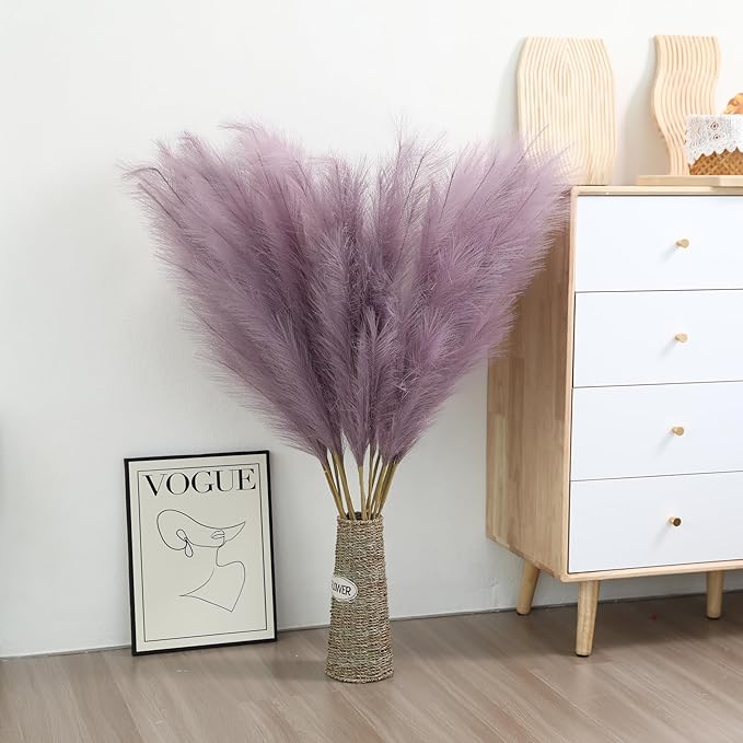 Purple Pampas Grass Decor - 45-Inch Set of 8 | Large Faux Pampas Grass Soft and Fluffy | Big Artificial Fake Flower | Perfect for Wedding Centerpieces, Baby Shower and House Decor
