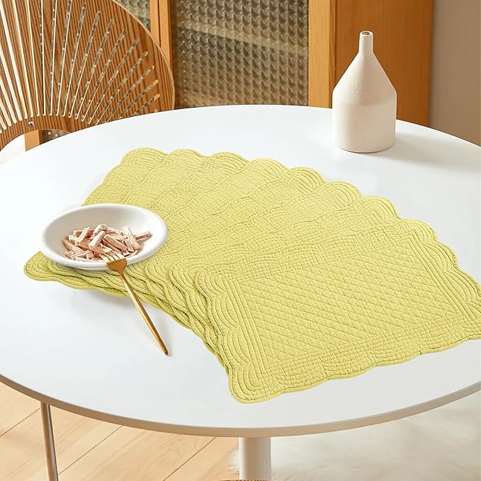 HOMBYS Quilted Placemats Set of 6 Washable-13x18 inches Rectangular Placemats for Kitchen Table-100% Cotton Fabric Rectangular Table Mats, (Yellow)