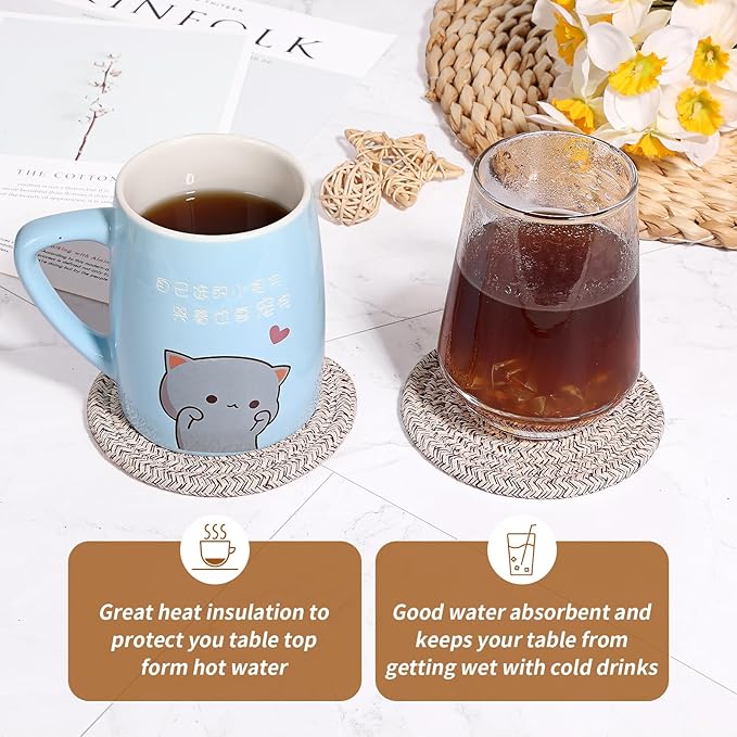 Mckanti 8 Pack Drink Coasters with Holder, Absorbent Coasters for Coffee Table, Minimalist Cotton Woven Coaster Set for Home Decor Tabletop Protection Suitable for Kinds of Cups, 4.3 Inches.