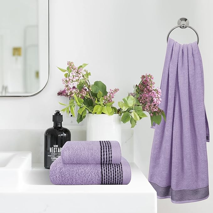Belizzi Home Ultra Soft 3 Pack Cotton Towel Set, Contains a Bath Towel 28x55 inch, a Hand Towel 16x24 inch & a Wash Coth 12x12 inch, Ideal Everyday use, Compact & Lightweight -Purple
