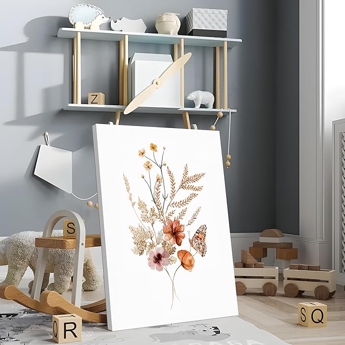 AKWISH Boho Wall Decor Set of 3, Rainbow Canvas Wall Art Paintings Prints, Cute Boho Wildflowers Posters Nursery Wall Decor for Kids Room Baby Room Classroom Bedroom Decor 12x16 inch Framed