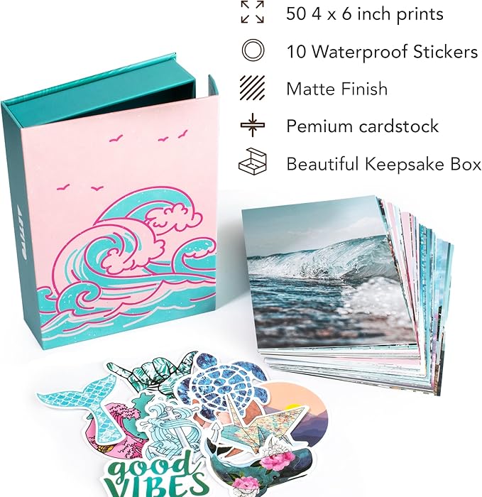 Artivo Blue Wall Collage Kit Aesthetic Pictures, 50 Set 4x6 inch, Pink VSCO Bedroom Decor for Teen Girls, Summer Beach Wall Art Print, Dorm Photo Collection, Small Posters for Room