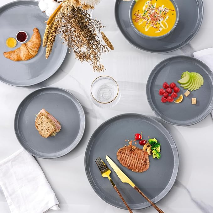 GBHOME Ceramic Dinnerware Set for 4, 12pcs Stoneware Plates and Bowls Sets, Handmade Chip and Scratch Resistant Dishes Set, Dishwasher & Microwave Safe