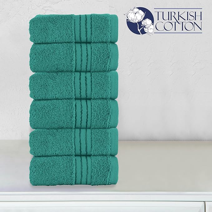 Elegant Comfort Premium Turkish Cotton 6 Pack Washcloths Set - 13 x 13 inch, Luxurious Hotel Spa Quality 100% Turkish Cotton 6PC Washcloth Set - Highly Absorbent - Soft Bathroom Towels, Turquoise