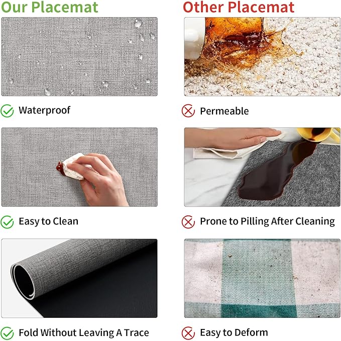 Placemats Set of 8 with Coasters Dual Sided Heat Stain Resistant Place Mats Faux Leather Table Mats Non-Slip Waterproof Oil-Proof Washable Wipeable Table Placemats for Dining Patio Table Kitchen