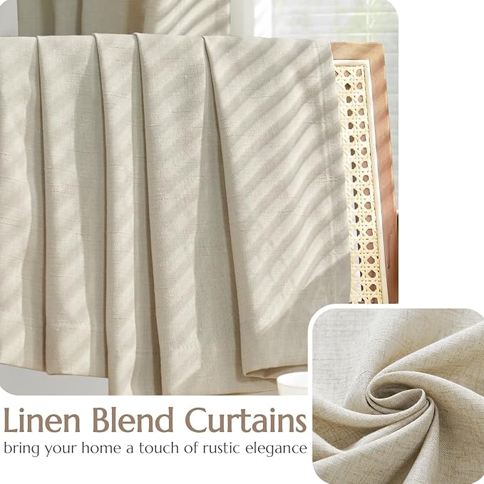 jinchan Oat Linen Blend Curtains for Living Room 108 Inch Length Extra Long 2 Panels Curtains for Sliding Glass Doors, 50 Inch Wide Drapes with Rod Pocket Back Tab(50W x 108L, Oat)