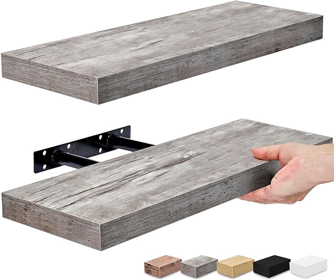 Sorbus Floating Shelves for Wall, Bathroom Shelves Wall Mounted for Kitchen, Bedroom, Bathroom Storage Over Toilet, Hanging Book Shelf for Wall Home Decor Living Room (Grey, 2 Pack)