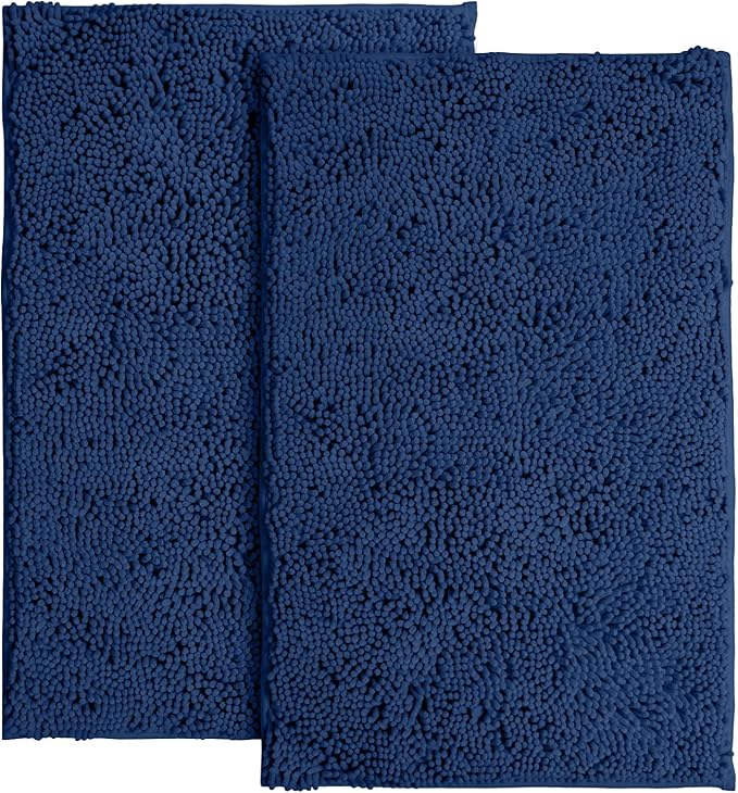LuxUrux Bathroom Rugs Sets 2 Piece - Plush Bath Mat Set Quick-Dry Soft Chenille Bathroom Mat with Rubber Backing, Absorbant Bathroom Rug Set, Washable.(17 x 24, Blue)