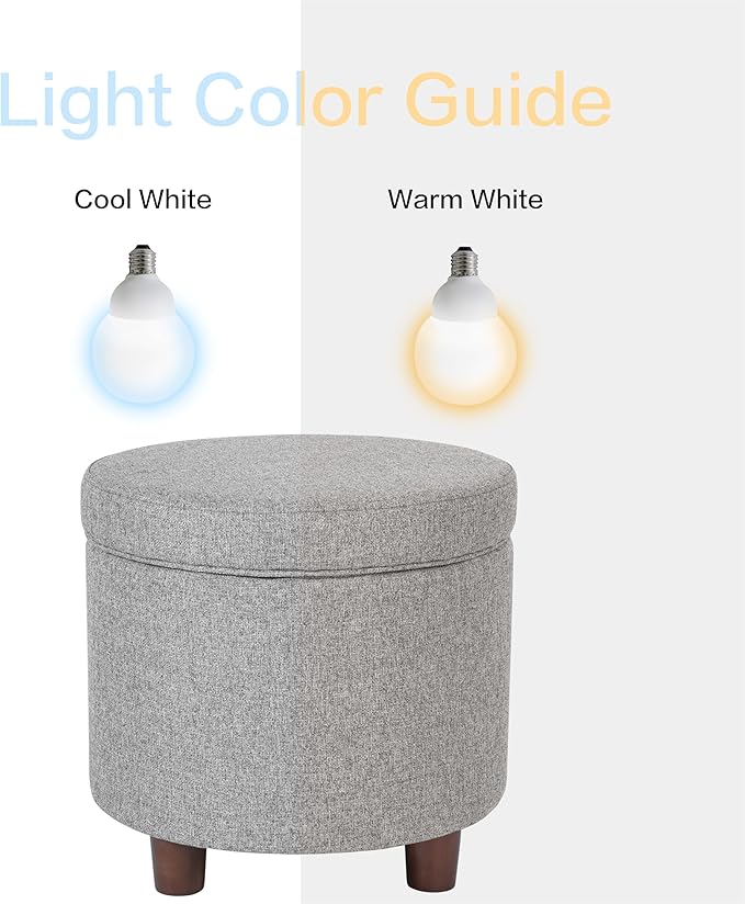 Homepop Home Decor | Upholstered Round Storage Ottoman | Ottoman with Storage for Living Room & Bedroom, Light Gray Tweed Large