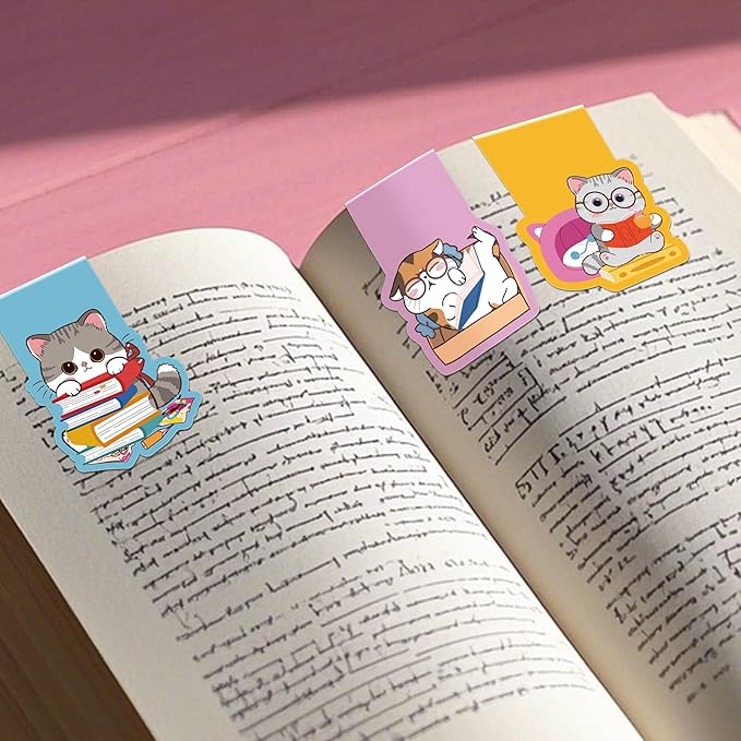 Cat Magnetic Bookmarks: 8 Pcs Cute Cartoon Cat Magnet Book Page Markers, Animal Bookmark Clips for Reading, Gifts for Kids Students Teachers Book Lovers Office School Supplies