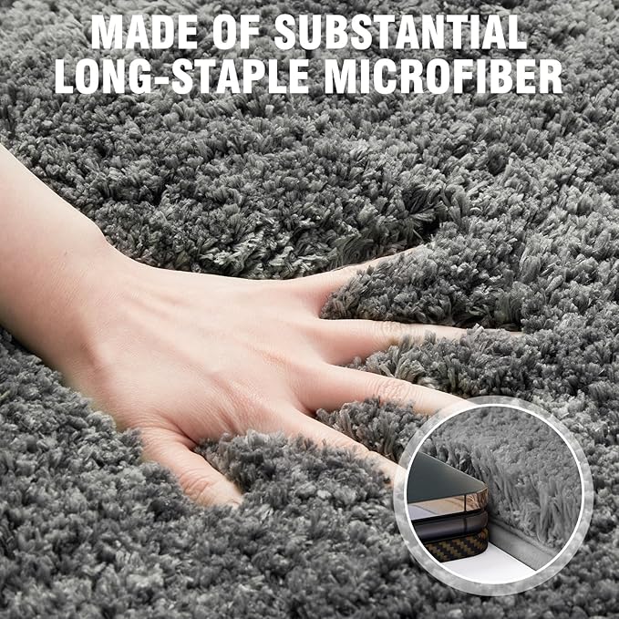 TECHMILLY Super Soft Shaggy Bathroom Rugs, Absorbent Thick Non Slip Microfiber Bath Rugs, Quick Dry Machine Washable Bath Mat for Bathroom Floor, Bathtub and Shower 24"x36" Grey