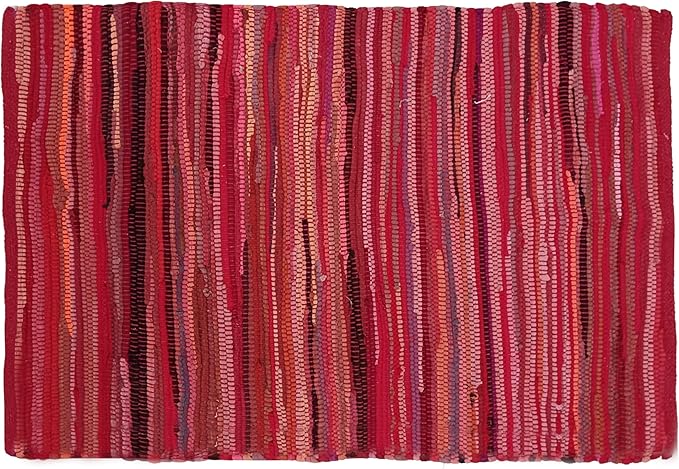 Rug Area Rugs Cotton Red 24x36 Inches Multicolour Chindi for Livingroom Bedroom Washable RagRug Reversible Farmhouse Kitchen RunnerRug Carpet Area Runner Mat for Hallway, Entryway