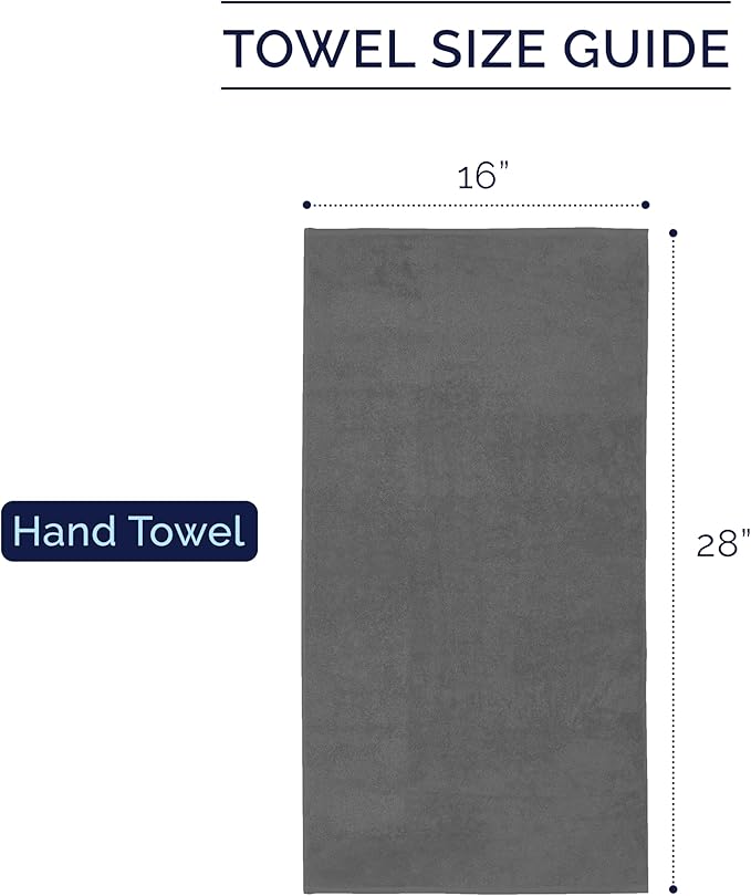 Elegant Comfort Premium Turkish Cotton 4 Pack Hand Towel Set - 16 x 28 inch, Luxurious Hotel Spa Quality 100% Turkish Cotton 4PC Hand Towel Set - Highly Absorbent - Soft Bathroom Towels, Gray