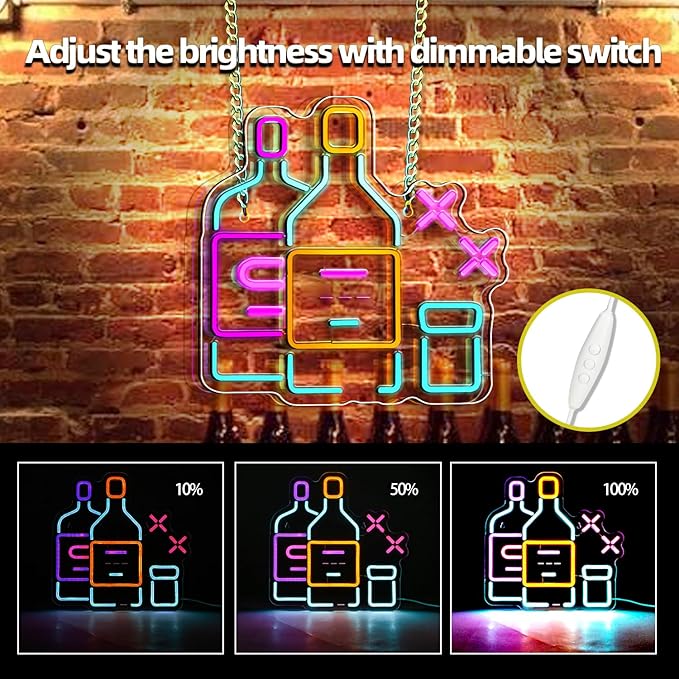 Beer-Themed Neon Wall Sign, USB Powered Dimmable LED Neon Beer Bar Sign for Man Cave, Bar, Pub, Restaurant, Home, Party Art Decor, Gift