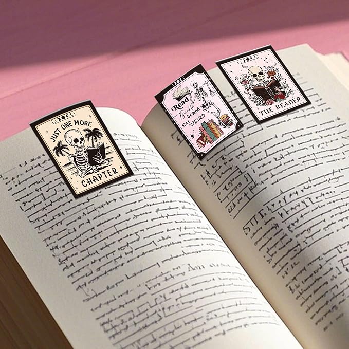 Gothic Skeleton Magnetic Bookmarks: 8 Pcs Funny Skull Magnet Book Mark for Book Lovers Horror Page Marker Clips, Gifts for Reading Women School Office Supplies