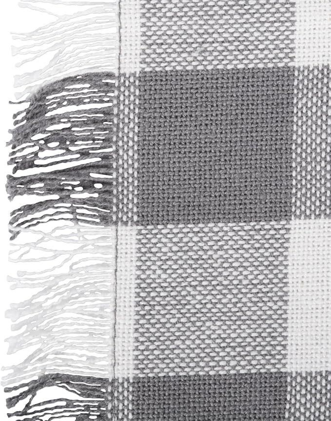 DII Heavyweight Fringed Check Tabletop Collection, Placemat Set, 13x19, Gray, 6 Piece