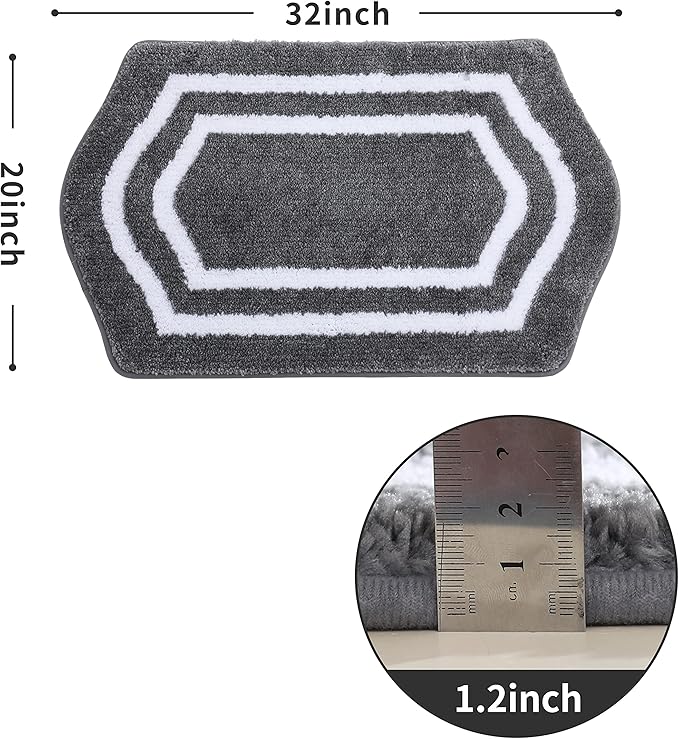 COSY HOMEER Extra Thick Bath Linen Sets Rugs - Anti-Slip Bath Mats Soft Plush 100% Strong Polyester Living Room Bathroom Water Absorbent(Grey,20x32 - Inches)