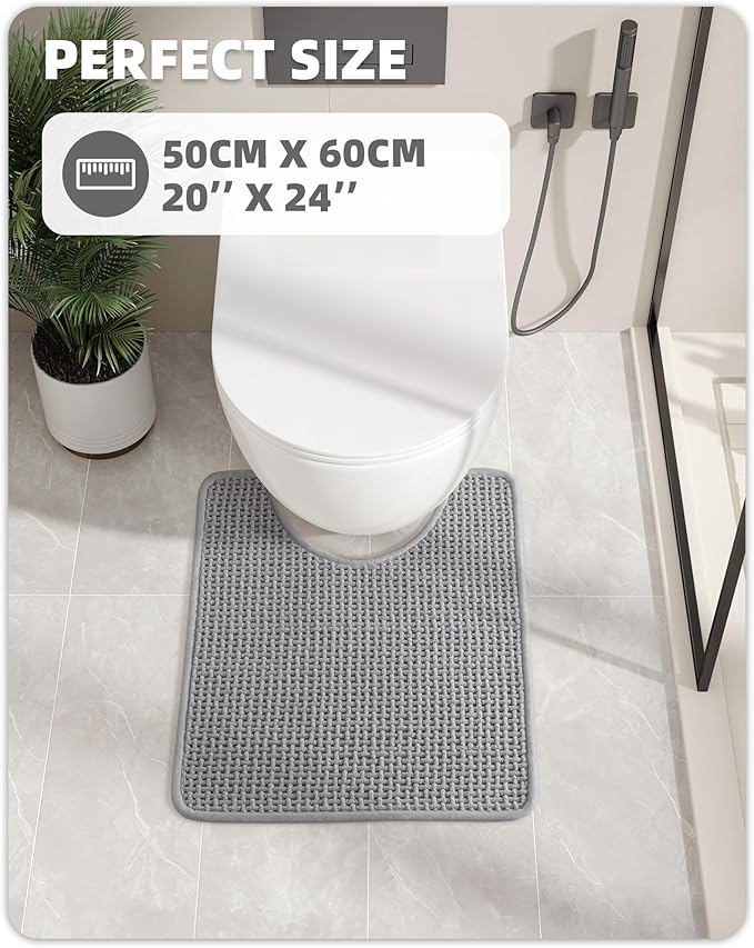 Color&Geometry Standard-Sized Toilet Rugs U Shaped- Absorbent, Stain Resistant, Non Slip, Quick Dry, Machine Washable- 20"x24" Grey Toilet Mat Chenille Contour Bath Rugs for Toilet Base
