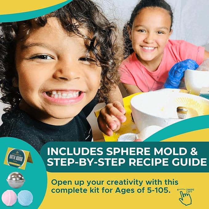 DIY Gift Kits Bath Bomb Making Kit for Kids, Make 12 All Natural Bath Bombs at Home, Made in the USA, 100% Pure, 7 Essential Oils, Epsom Salts, Cupcake Mold Liners, Recipes, Gift Box Included
