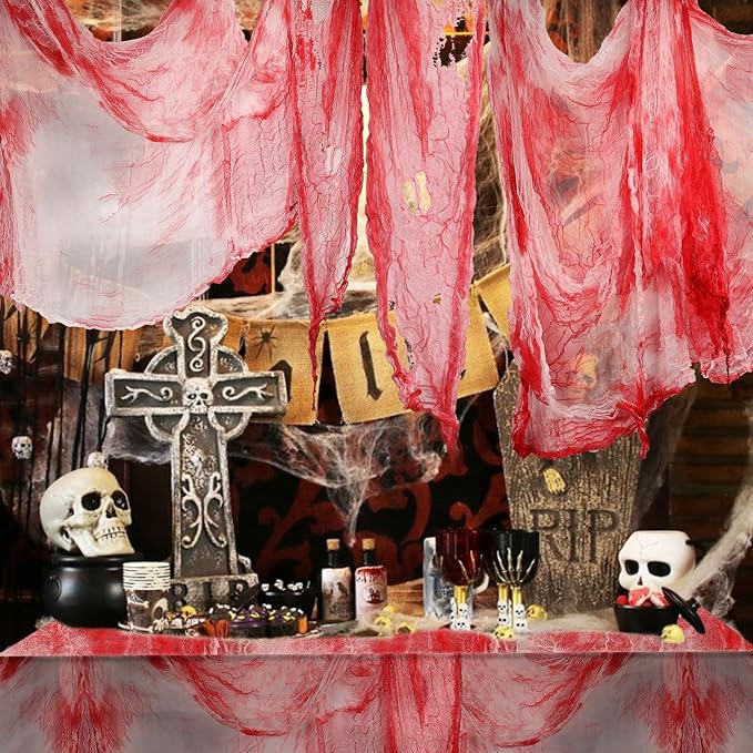ZYP 197x 78.7in Halloween Blood Red Creepy Cloth Decorations Spooky Fabric Creepy Scary Gauze Cloth Decoration for Halloween Party Supplies