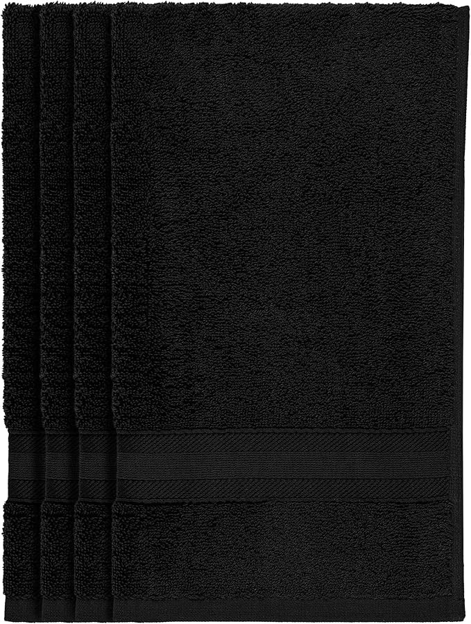 Quick-Dry, Soft & High Absorbent Fingertip Towels for Bathroom Cotton Soft Feel Fingertip Towels 11"x17" | Daily Use 100% Cotton Towels for Bathroom, Gym & More | (4 Pcs, Black)