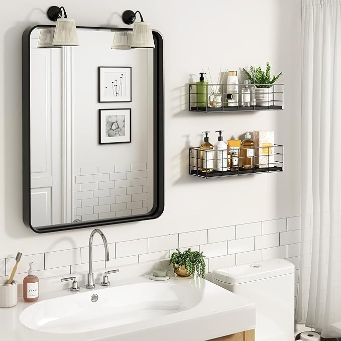 Fixwal 4 Set Floating Shelves Wall Shelves for Storage Hanging Shelves Wall Mounted for Living Room Kitchen and Bedroom Bathroom for Wall Decorative Storage (Black)