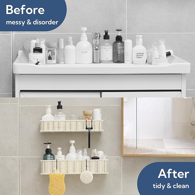 GRANNY SAYS Hanging Shower Caddy, 2 Pack Rustproof Shower Shelves, Adhesive Shelf for Bathroom Accessories, Water-proof Bathroom Shower Organizer, White