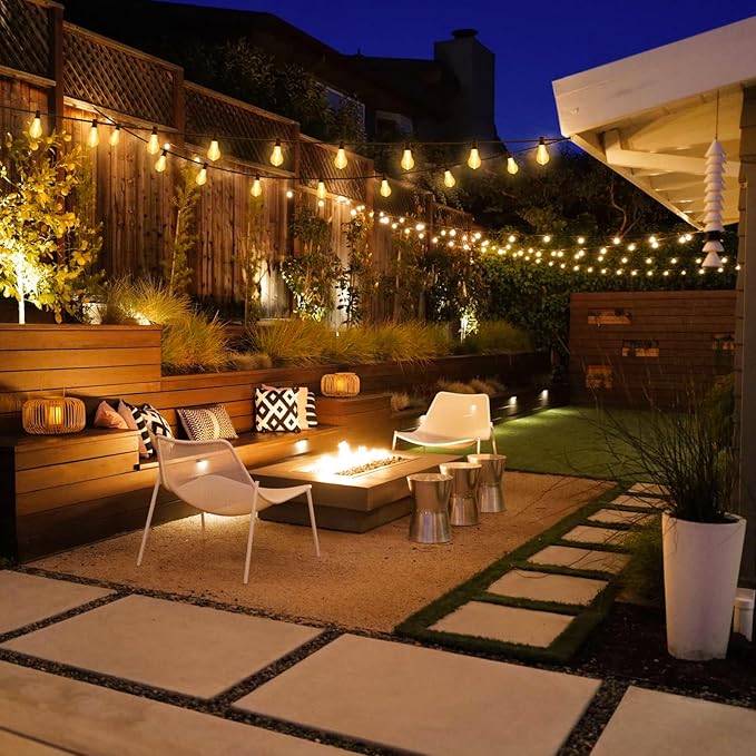 200FT(2x100FT) Outdoor String Lights, LED Patio Lights with 83 Waterproof Shatterproof A39 Dimmable Bulbs(3 Spare) for Balcony-2 Pack Black