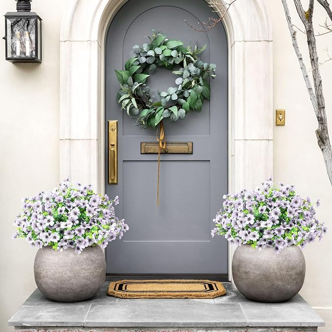 Artificial Flowers Outdoor Faux Plants UV Resistant 12 Bundles Fake Patio Flowers Plastic Greenery Plnats Outside Bulk for Spring Garden Hanging Planter Home Vase Decor, White
