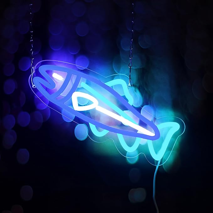 Salmon Fish Neon Sign Sea Art Neon Light for Room Wall Decor Dimmable LED Neon Light for Bar Restaurant Man Cave Game Room Wall Art 11.8"×7.9"