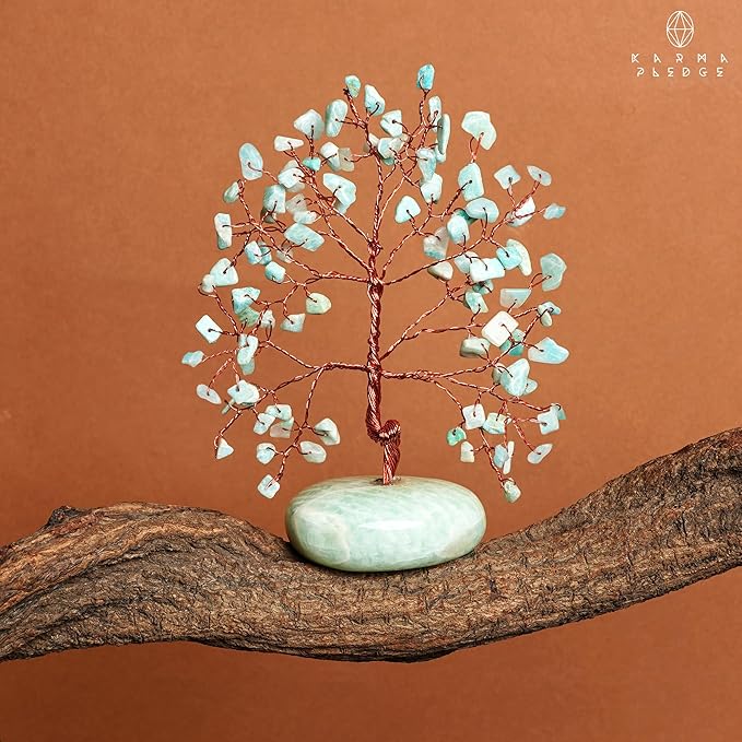 Crystal Tree of Life Home and Office Feng Shui Decor, Amazonite Healing Crystal Handmade Bonsai Tree for Positive Energy, Good Luck, Money, Christmas Decor, Birthday Gifts for Women, Mom