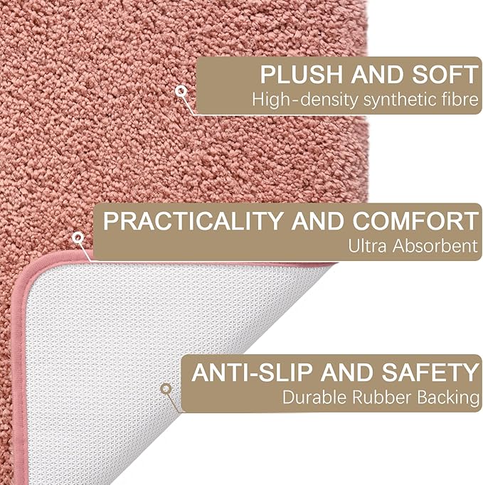 AROGAN Luxury Long Bathroom Runner Rug, 24x60 Inch Thick Soft and Absorbent Microfiber Non Slip Bath Mat, Rubber Backing Quick Dry Rugs Carpets, Machine Washable Plush Mats for Shower Floor, Pink