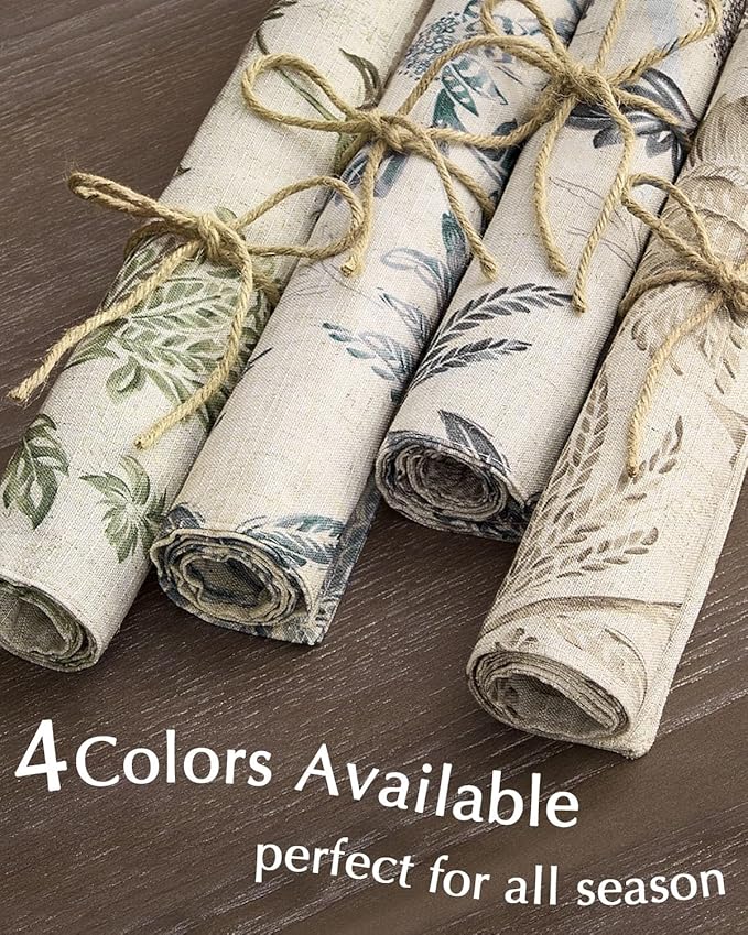 JINCHAN Linen Floral Fall Placemats Set of 4 Cloth Table Mats Rustic Cottagecore Jacobean Outdoor Seasonal for Kitchen Dining Table Decor Non-Slip Washable Tablemats 13x19 Inch Blue
