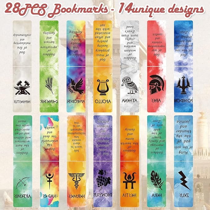 Greek Mythologies Magnetic Bookmark - 28PCS Olympians Gods Magnetic Bookmarks The Gods of Ancient Greece Book Marks Page Magnets Marker Clip for Book Lovers Student Teacher Reading Bookish Gift