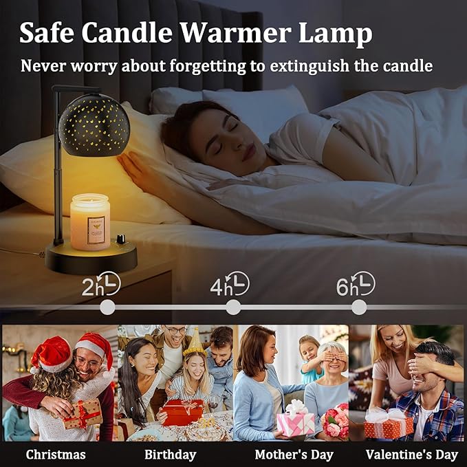 Candle Warmer Lamp, for Mom Women, Candle Warmer with Timer and Dimmer, Electric Wax Melt with 2 Bulbs, Housewarming Gifts New Home Room Decor
