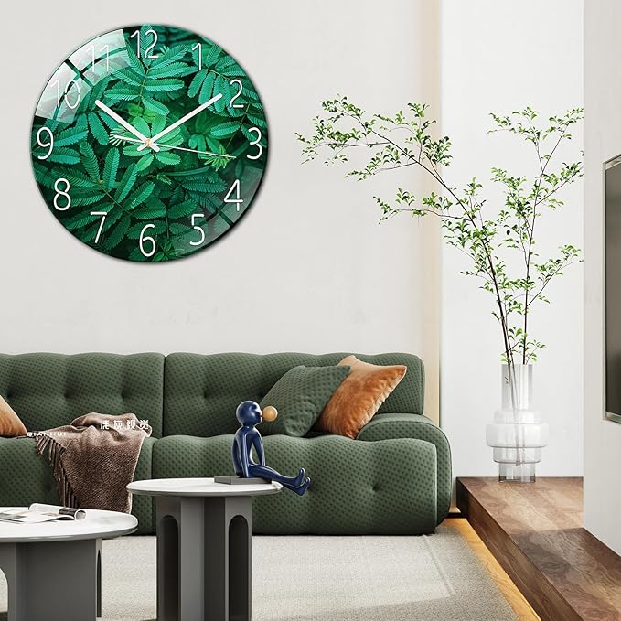 Ergocar Glass Wall Clock Silent Scanning Mechanical Round Glass Wall Clock, Suitable for Living Room, Kitchen, Office.