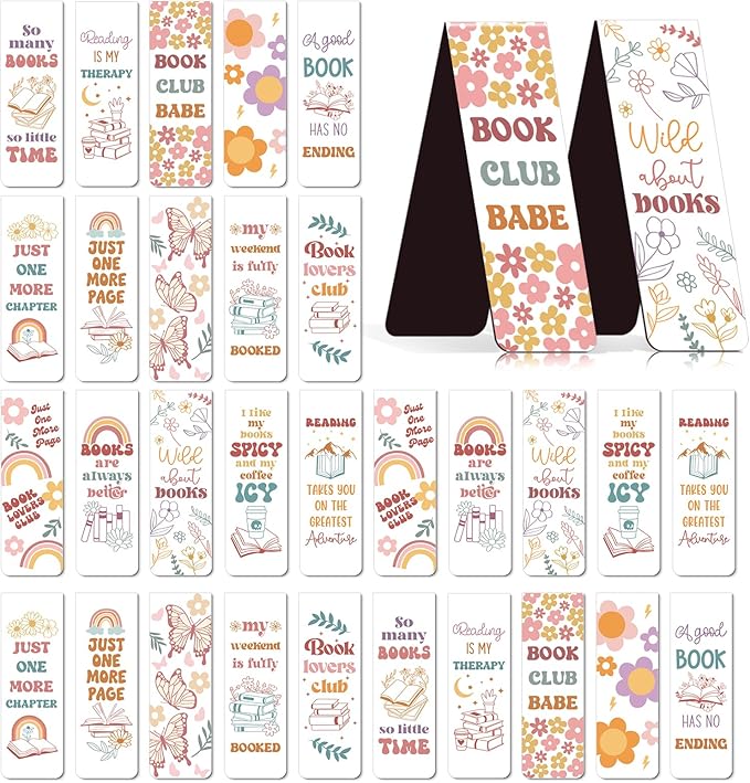Groovy Floral Magnetic Bookmark - 30Pcs Inspirational Magnetic Bookmarks Boho Floral Rainbow Butterfly Book Mark Magnets Page Marker Clip Gifts for Book Lovers Students Teacher School Reading