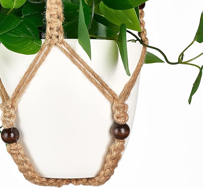 Mkono 2 Packs Fake Hanging Plant with Pot, Artificial Plants for Home Decor Indoor Macrame Plant Hanger with Faux Vine Hanging Planter Greenery for Bedroom Bathroom Office Decor, Brown (Pothos)