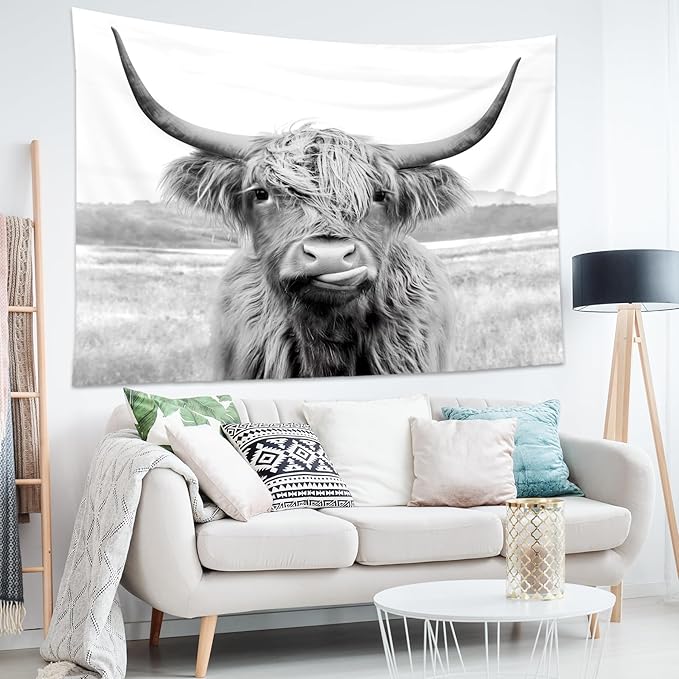 AMBZEK Fabric Wall Art Cow Tapestry 59Hx78W Inch Bull Wall Decor Western Farmhouse Farm Country Rustic Cattle Animal Wildlife Funny Cute Art Modern Wall Hanging Bedroom Living Room Dorm Decor Fabric
