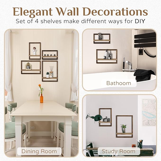 Wood Wall Shelves for Bedroom Farmhouse - Rustic Floating Shelf Decorative Storage Shelving Wall Mounted Decor with Frame for Living Room