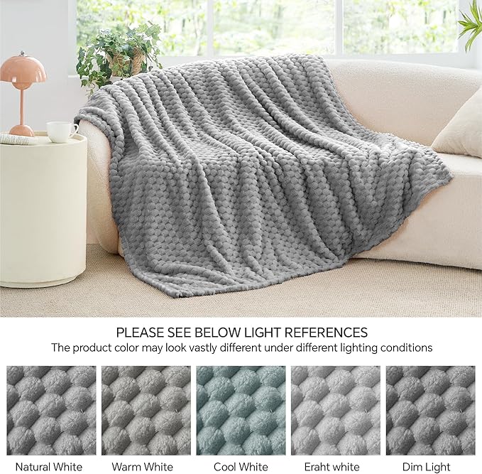 BEDELITE Fleece Blanket Twin Size for Bed Couch, 3D Jacquard Decorative Grey Throw Blanket, Soft and Cozy Warm Plush Fuzzy Throw All Seasons Suitable, 60x80Inches