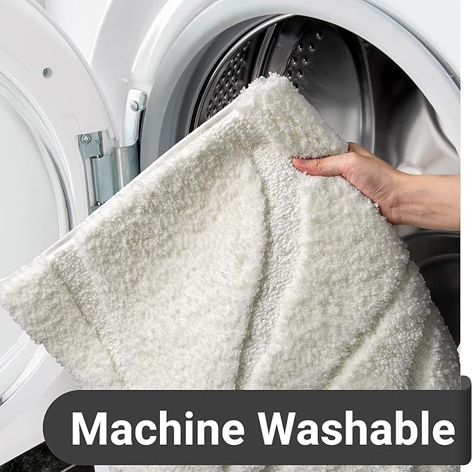 DEXDE Bathroom Rugs Mat, Soft Plush Shaggy Microfiber Bath Rug, Non Slip Bath Mats for Bathroom Runner Floor, Machine Washable Absorbent Carpet for Shower Tub, White 24"x47"