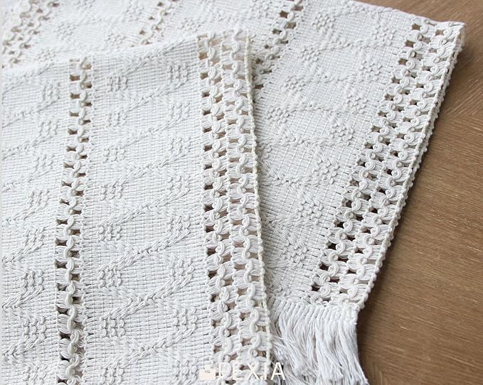 FEXIA Boho Placemats Set of 4, Macrame Table Decor and Farmhouse Style Placemats Natural Cotton Burlap, for Dining Table Kitchen