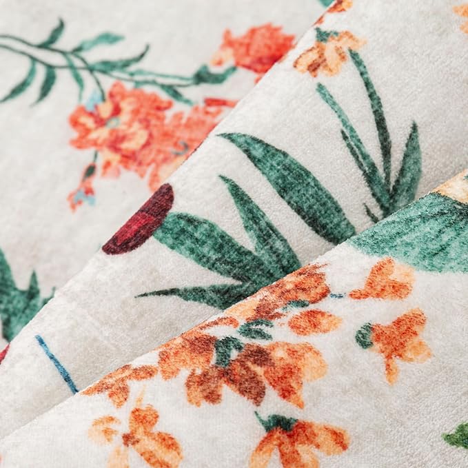 Floral Runner Rug 3x8 Washable Hallway Long Beige Bedroom Carpet Non Slip Indoor Boho Kitchen Low Pile Accent Rug Lightweight Soft for Bathroom Dining Laundry Living Room