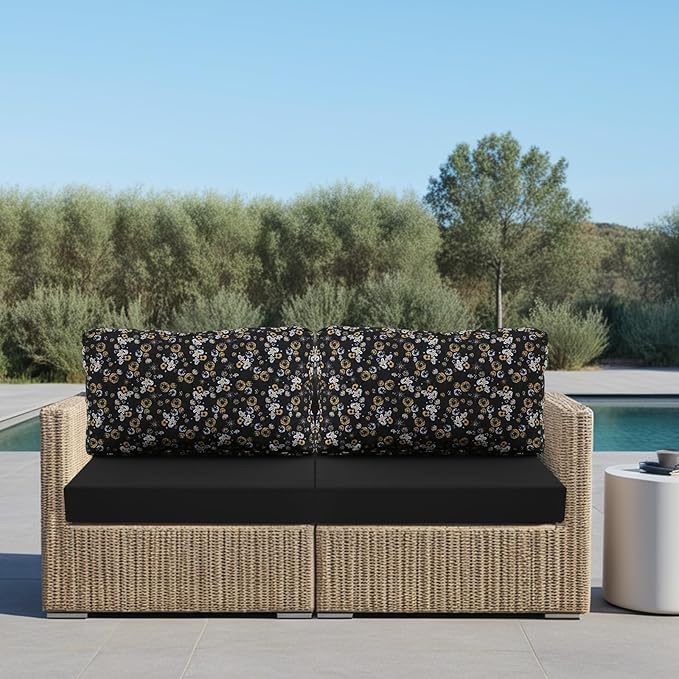 idee-home Outdoor Cushions for Patio Furniture, Outdoor Seat Cushion, Waterproof Hampton Bay Deep Seat Replacement Couch Chair Cushions for Garden Lawn Backyard Deck, 26.5 x 26.5 Floral Pattern
