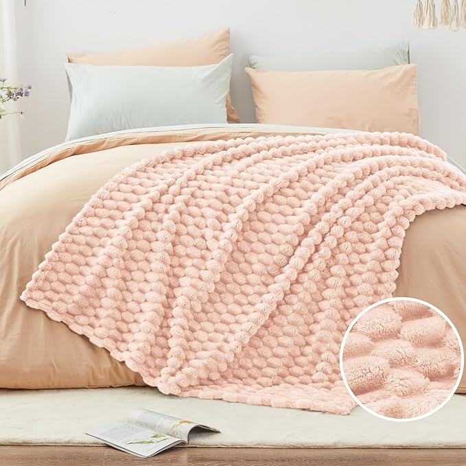 EXQ Home Fleece Throw Blanket for Couch and Bed, 3D Imitation Large Turtle Shell Jacquard Decorative Blankets, Plush Lightweight Fuzzy Flannel Blanket Suitable for All Seasons (50"×60",Pink)